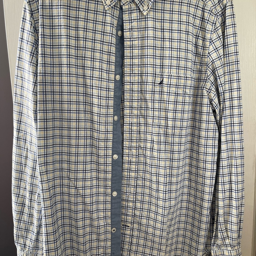 Nautica Blue and White Casual Button Down Shirt